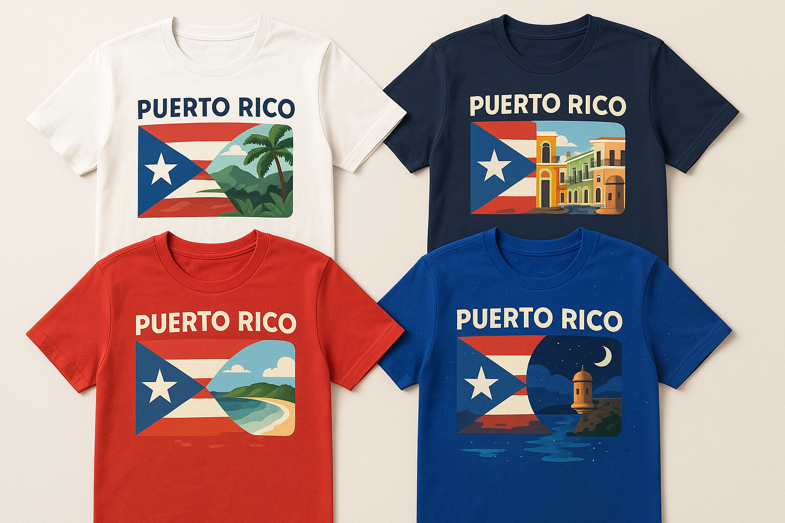 camisas de Puerto Rico especialnmente de su banderas y lugares turisticos
